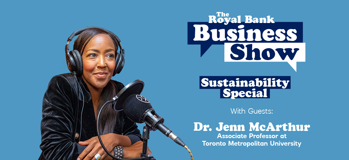 Photo of Angellica Bell with the Business Show graphics in the background